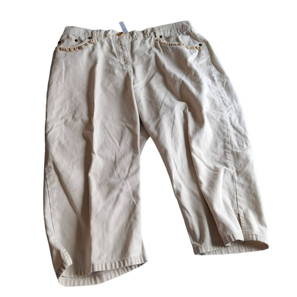 Ruby Rd Womens Capri Pants Size 12 Beige Beaded Pockets Preppy Classiccore